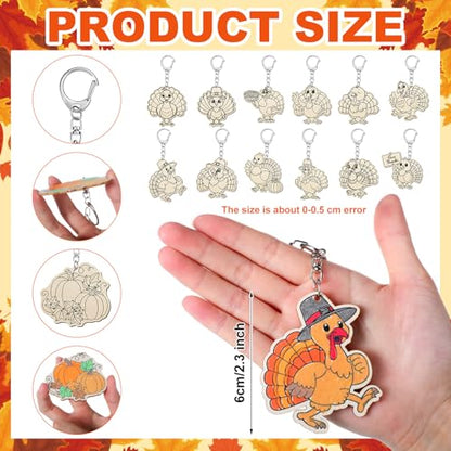 Trnayi 36 Pcs Thanksgiving Turkey Wood Keychain DIY Craft - style: Turkey