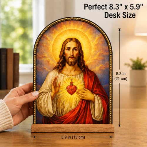 TALPGOD Jesus Stand Catholic Ornament Statue – Sacred Heart of Jesus Statue Acrylic Tabletop Décor for Home Altar & Desk, Christian Gifts for Women & Men - color: Orthodox