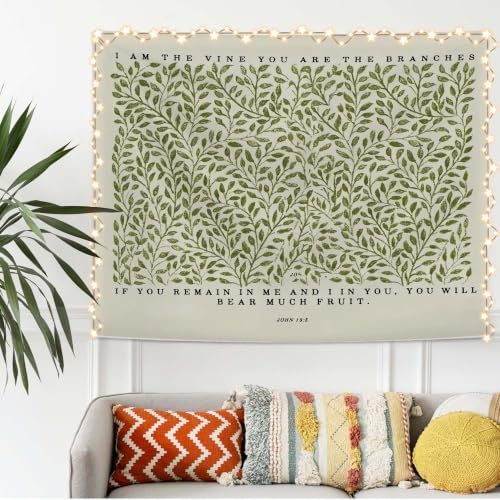 SAFDSGFDB Sage Green Floral Christian Tapestry Wall Hanging, I Am the Vine You Are The Branches Religious Bible Scripture Wall Blanket for Home Bedroom Living Room Office Decor, 50x60 Inch - color: Bible