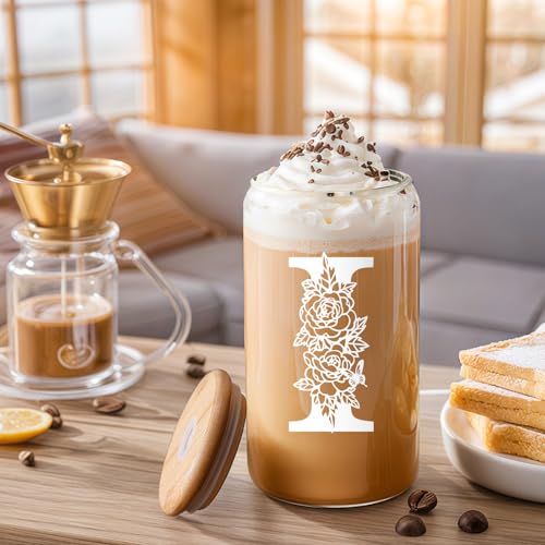 Christmas Gifts for Women: Initial Glass Cup as Office Graduation Memorial Holiday Personalized Gifts - for Mom Grandma Wife Girlfriend Sister Daughter Friend Christmas Gifts - I Aesthetic Cup - color: I