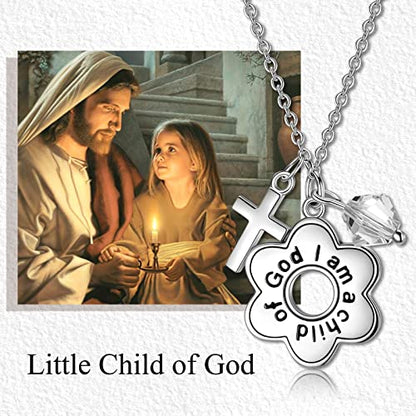 AOBOCO 925 Sterling Silver I Am a Child of God Daisy Necklace Jewelry Birthday Birthday Baptism Communion Gifts for Girls - color: Simulated Diamond