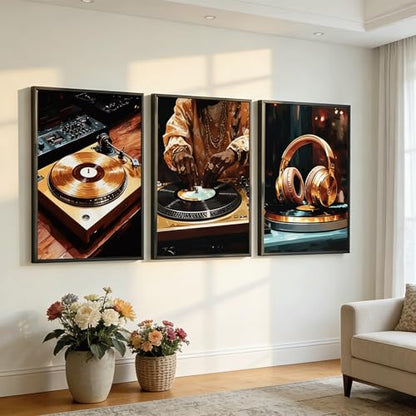 IEMIHZUM DJ Turntable Canvas Wall Art Set of 3 Music Hip Hop Posters12x16in - color: Poster DJ, size: 16L"X12W"