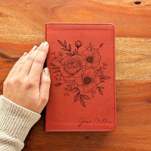 Personalized ESV Large Print Value Thinline Bible – Chestnut TruTone Faux Leather | Custom Name Engraved | English Standard Version with Concordance, 10 pt Font & Double-Column Layout (Rose Poppy Flower Bunch)