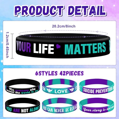 JUNEBRUSHS 42pcs Suicide Prevention Awareness Silicone Bracelets - style: Suicide Prevention Awareness Style