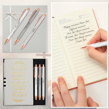 Spakon 5 Pcs Christian Gifts for Women Church Gifts Scripture Prayer Journal Religious for Women God Notebook Pen with Gift Box Scripture Notepad Bible Study Group Grad Favors - color: Grey, style: Happy Moment