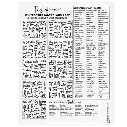 Talented Kitchen Script Pantry Labels - Water-Resistant Reusable Stickers for Pantry Organization - Clear Flour Sugar Stickers - Peel & Stick Spice Jar Labels - 1"-1.5", Laminated Vinyl, 157 Count