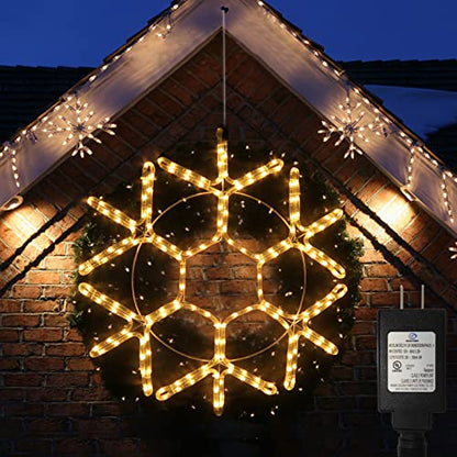 24" Christmas Big Snowflake Lights Outdoor Large Lighted Snowflake Plug in - color: Warm White-24"