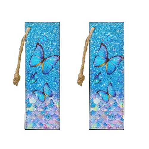 Butterfly Mermaid Scales Bookmark Set of 2 for Bibles Personalized Bookmark for Book Lovers Bookmarks for Reading Lovers - color: Butterfly and Mermaid Scales