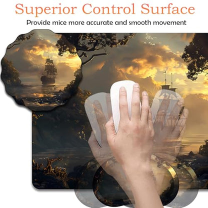 Mouse Pad 9.4"x7.9" + Wrist Support Pad + Embroidered Cup Pad Non-Slip Set, Ergonomic Mouse Wrist Support Pad, Suitable for Office/Gaming/Home Use, Pirate Ship - color: Pirate Ship