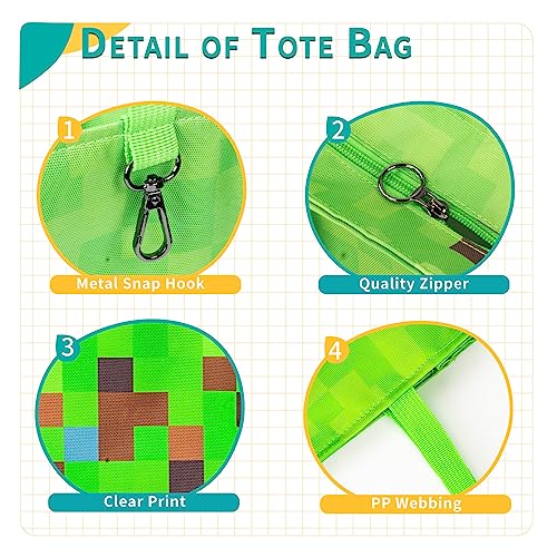Kids Cute Tote Bags for Boys Girls Ages 4-16,Handbags with Pencil Case, Book Tote Bags with Zipper for School and Playtime (green) - color: Green