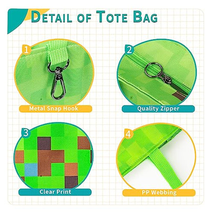 Kids Cute Tote Bags for Boys Girls Ages 4-16,Handbags with Pencil Case, Book Tote Bags with Zipper for School and Playtime (green) - color: Green