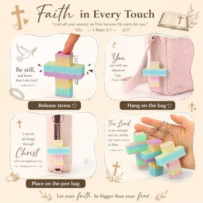 Kenning 12 Pcs Christian Clicker Keychain 3D Fidget Toy - style: Colored Cross
