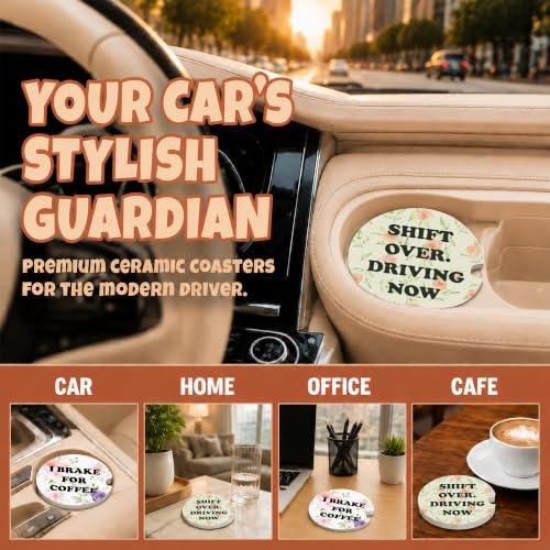 Funny Coffee Lover Car Coasters, Colorful Girly Floral Cup Holders, 23 - color: Coffee Lover