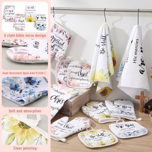 4 Set Christian Kitchen Gift for Women Towel Hot Pads Gloves