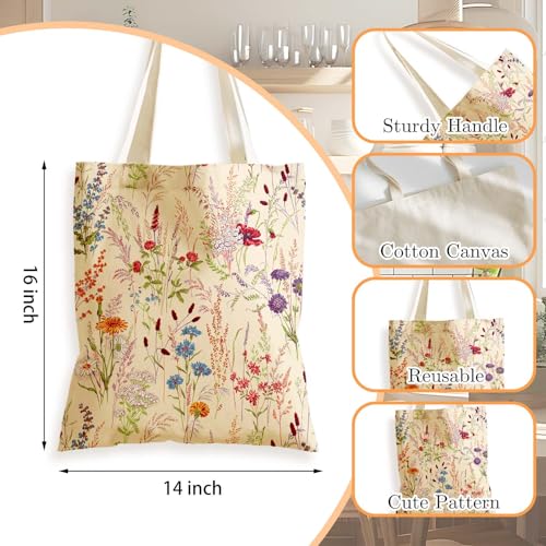 Aesthetics Canvas Tote Bag - Art Design Gift for Women, Reusable Purse Tote Bag with Inner Zip Pocket - style: Wildflower