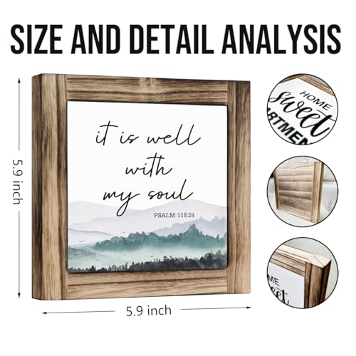 HiLus It is Well with my Soul Sign, Christian Decor, Christian Wood Sign, Decorative Plaque Box Sign, Mental Health Sign, Farmhouse Wooden Table Sign, Country Style Home Decor, Christian Decor Art - color: color02