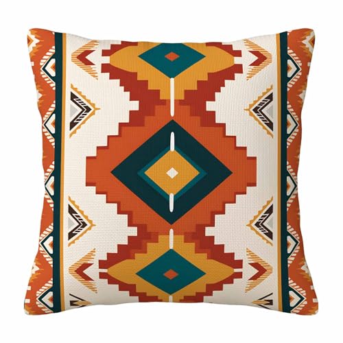 Retro Ethnic Throw Pillow Cover,Bohemian Abstract Geometric Pattern Decorative Pillow Case,Rustic Desert Color Cotton Linen Cushion Case for Home Decor 18 * 18 Inch - color: Settype17