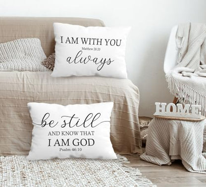 I Am with You Always Matthew 28:20 Decorative Throw Pillow Covers, Scripture Bible Verses Pillow Cases Cushion for Bedroom Living,Christian Gifts for Women Faith Girls Boys, 12x20 Inch Set of 2