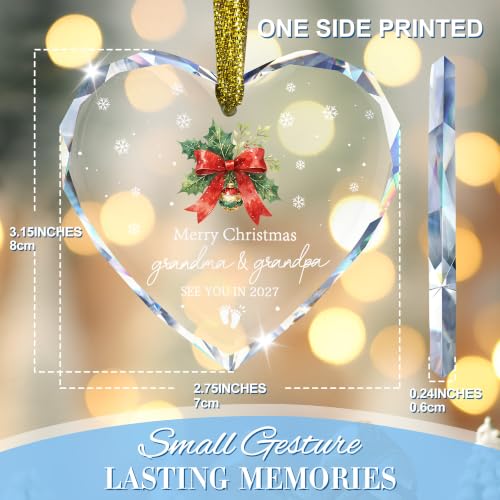 Pregnancy Announcement Ornament 2027, Grandma & Grandpa, Baby Announcement Glass Heart Ornament, See You in 2027 New Grandparents Keepsake - style: See You in 2027