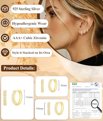 3Pairs Gold Cross Earrings for Women Hoops Huggie Earrings Stack Set - color: Gold-6