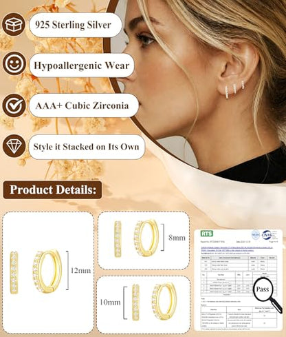 3Pairs Gold Cross Earrings for Women Hoops Huggie Earrings Stack Set - color: Gold-6