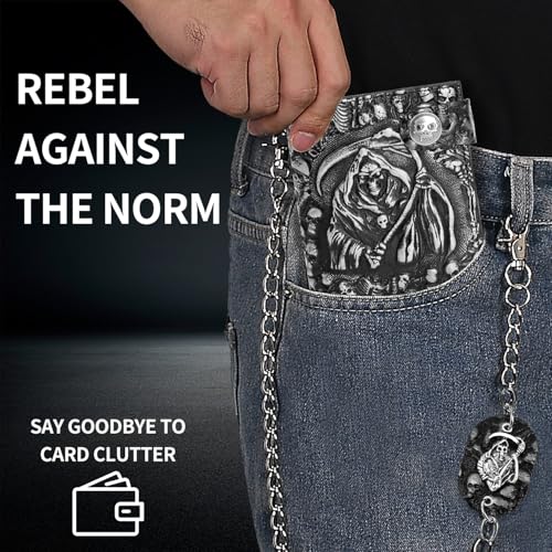 ZEKEE Skull Gothic Chain Wallet Leather Punk Bifold Halloween Goth Accessories Unisex (Reaper's Clutch Silver) - style: Reaper's Clutch Silver
