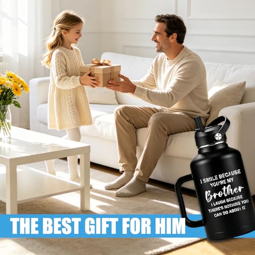 Brother Gifts 64 oz Water Bottle Insulated with Straw and Handle, Fathers Day Bro Gift from Sister, Best Brother Ever Gifts, Gift for Brothers Adult - I Smile Because You are My Brothers Tumbler - color: Brother