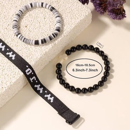 WWJD Bracelets Set WWJD Wristbands Christian Cross Bracelet Stackable Clay Bead Bracelets Stretch Glass Beaded Inspirational Christian Jewelry Gift for Couples Women Men - color: 3PCS Purple