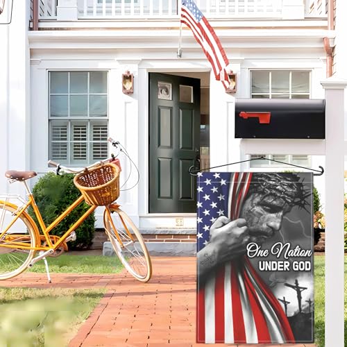 One Nation Under God Garden Flag Jesus Garden Flag for Outside 12x18 Double Sided Christian Patriotic American Jesus Garden Flags for House Outdoor Yard Garden Decor