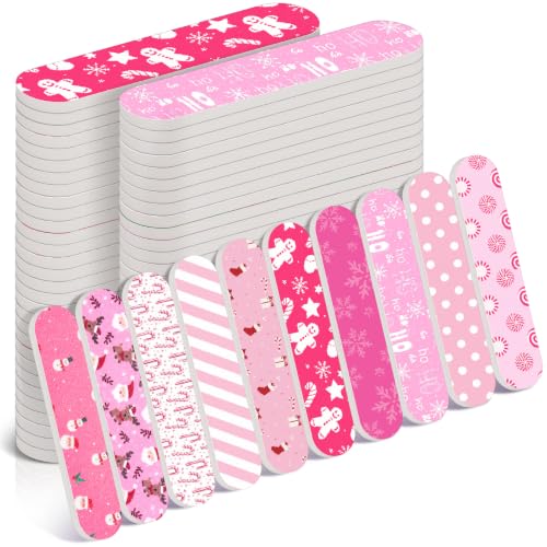 50 Pack Christmas Mini Nail Files Gifts Bulk Christmas Emery Boards - style: Pink