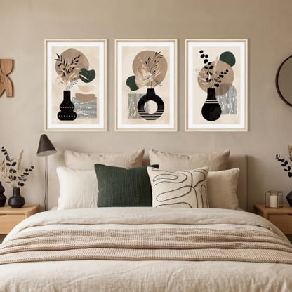 HOURIA Mid Century Modern Black Vase Framed Canvas Wall Art Set- 16"x24"x3 - color: Boho Vase Botanical Wall Art, size: 16"L x 24"W