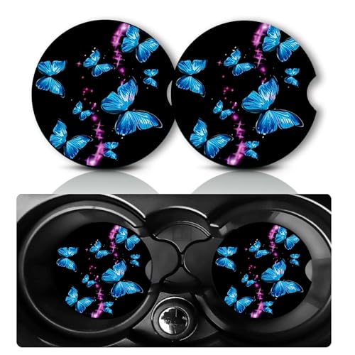 2Pcs Butterfly Car Coasters,2.75" Neoprene Rubber Cars Cup Holder Coasters - color: Butterfly