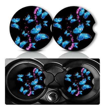 2Pcs Butterfly Car Coasters,2.75" Neoprene Rubber Cars Cup Holder Coasters - color: Butterfly