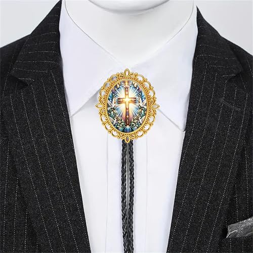 GelConnie Gothic Bolo Tie for Men Women 3D Art Western Cowboy Necktie - color: Cross Bolo Tie-no Luminous