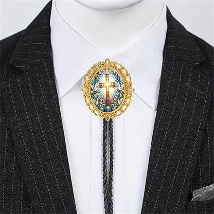 GelConnie Gothic Bolo Tie for Men Women 3D Art Western Cowboy Necktie - color: Cross Bolo Tie-no Luminous