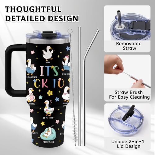 Autism Awareness Duck Gifts for Women, 40oz Tumbler with Handle & Straw - color: Duck