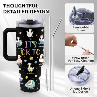 Autism Awareness Duck Gifts for Women, 40oz Tumbler with Handle & Straw - color: Duck