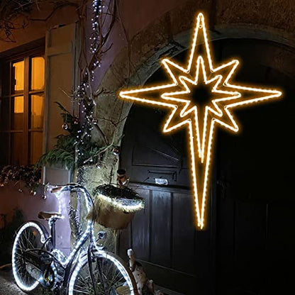 Large 43"x32" Twinkle Bethlehem Star Neon Motif Pre-lit 216 Super-Bright LED Outdoor Christmas Decoration with 11 Functions and Timer Waterproof for Outdoor Home Party Wall(Warm White) - size: Ultra-Large 43"x32" Warm white