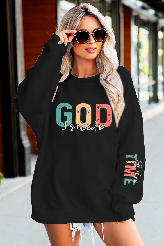 God is Good Sweatshirt Christian Shirts for Women Oversized Jesus Religious Pullover Bible Verse Inspirational Tops - color: Black, size: XX-Large