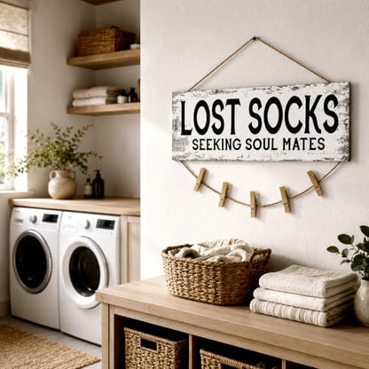 Lost Socks Laundry Room Sign Farmhouse Wall Decor 6"x14.5" - color: Lost Socks