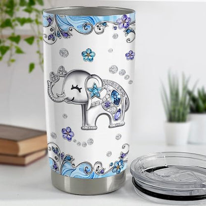 SANDJEST Elephant Tumbler 20oz Jewelry Drawings Stainless Steel Insulated Tumblers Elephants Gifts for Women Girls Coffee Travel Mug Cup Gift for Birthday Christmas - color: Elephant
