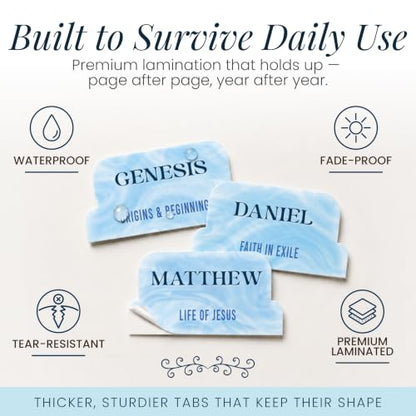 90 Christian Bible Tabs for Women, Men, Kids - Sky Blue Marble - color: Sky Blue Marble