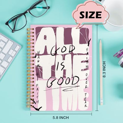 Yhtrg Pink Christian Spiral Notebooks, God Is Good All the Time Bible Journal Notebook, Bible Jesus Notebook for Note Taking, Christian Gifts for Women Men, 5.5x8.3 Inch - color: god4