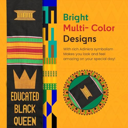 Kwabla's Kente Graduation Stole 2026 | Kente Stole Class of 2026 | Kente Graduation Sash 2026 - color: Educated Black Queen Graduation Stole 2026