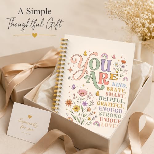JMICTUB Boho Floral Motivational Spiral Notebook 5.5x8.3, You Are Kind Positive Affirmations Hardcover Lined Journal for Kids - color: Spiral notebook-16