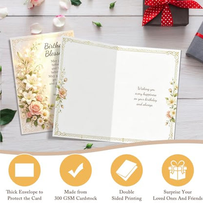 Qiliji Religious Birthday Blessings Card, Christian Birthday Card for Men Women, Religious Bday Cards Gifts Friend Coworker Family - color: Birthday Blessings