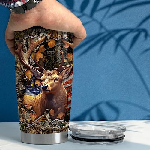 SANDJEST Deer Tumbler 20oz Stainless Steel Insulated Tumblers Coffee Travel Mug Cup Gifts for Men Gift for Birthday Christmas - color: Hunting