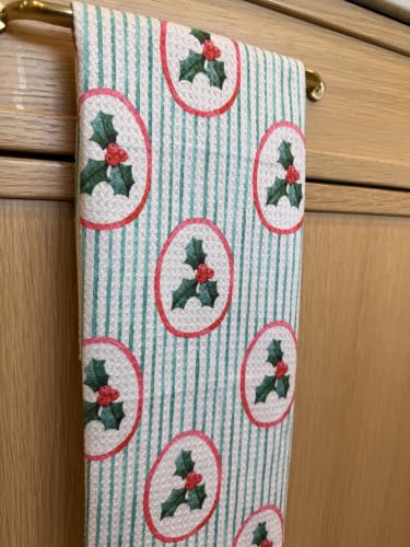 Kitchen Towels, Dish Towels for Kitchen, 3 Pc Kitchen Towel Set - color: Christmas Holly