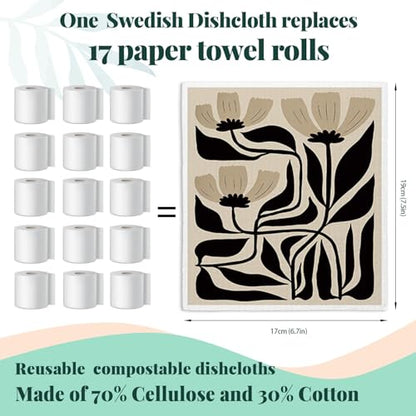 Swedish Dishcloths for Kitchen, Floral Boho Botanical Swedish DishCloths, Papaya Reusable Paper Towels Washable, 4 Pcs Dish Towels for Kitchen Party Home Housewarming Cleaning Cloths - color: Flower 11