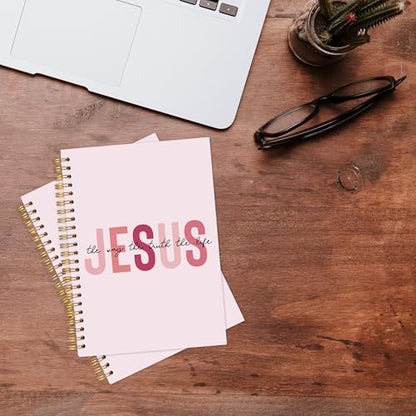 KAOWT Boho Christian Notebook Journal, Bible Notebooks for Note Taking, Christian Gifts for Women, Prayer Scripture Journal, Jesus the Way the Truth the Life Hardcover Spiral Notebook 5.5x8.3in Pink - color: notbook bible-jesus pink